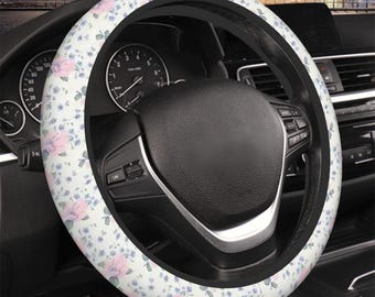 Girly Steering Wheel Cover, Cute Floral Car Accessories, Custom Design for Women, Non-Slip Grip, Perfect Gift Idea