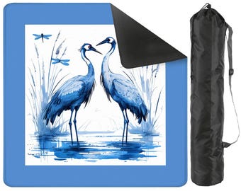 Crane Mahjong Mat 31.5" | Non-Slip Table Protector with Storage Bag | Elegant Asian Bird Design Game Mat