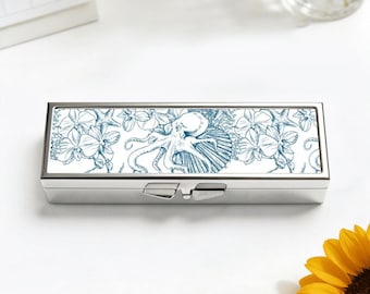Octopus Floral Print Pill Organizer: 7-Day Weekly Medicine Case, Travel Compact Medication Box