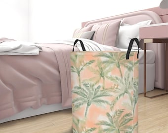 Tropical Palm Tree Laundry Basket Foldable Hamper Beach House Laundry Bin Coastal Room Decor
