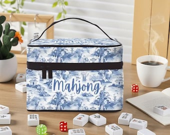 Chinoiserie Mahjong Tile Bag: Personalized Game Night Pouch, Travel Organizer for Mahjong Lovers, Unique Mahjong Gifts