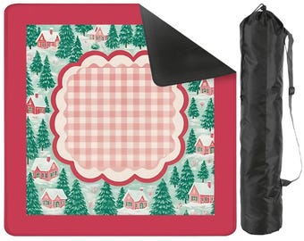 Christmas Mahjong Mat • Holiday Game Table Cover • Non-Slip Foldable Mat with Storage Bag