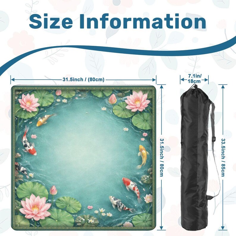 Koi Fish Mahjong Mat with Bag, Lotus Pond Mahjong Table Mat, Waterproof Non Slip Mahjong Cover, Japanese Koi Game Mat Gift for Mahjong Lover image 3