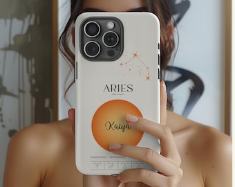 Aries Phone Case, Zodiac Tough Cases, Custom Astrology Cover, Personalized Tough Shell, Name Phone Case, Horoscope Protective Case