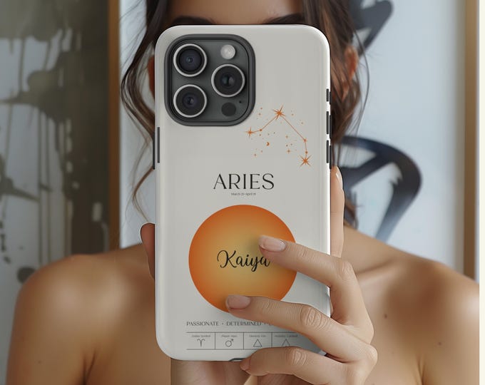 Aries Phone Case, Zodiac Tough Cases, Custom Astrology Cover, Personalized Tough Shell, Name Phone Case, Horoscope Protective Case