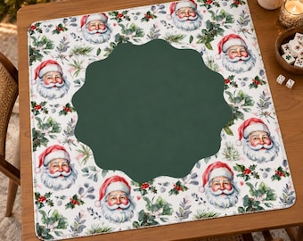Vintage Vibe Santa Mahjong Mat, Christmas Mahjong Game Mat, Green Holiday Table Mat, Santa Claus Mahjong Gift