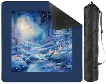 Winter Scene Mahjong Mat, Snowy Mah Jongg Non-Slip Game Mat