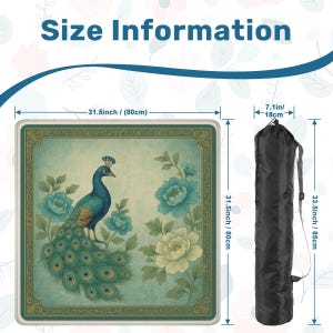 Peacock Mahjong Mat - Non Slip Mah Jongg TilePlay Mat Accessories image 2