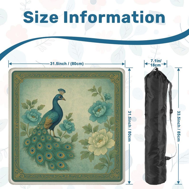Peacock Mahjong Mat - Non Slip Mah Jongg TilePlay Mat Accessories image 2