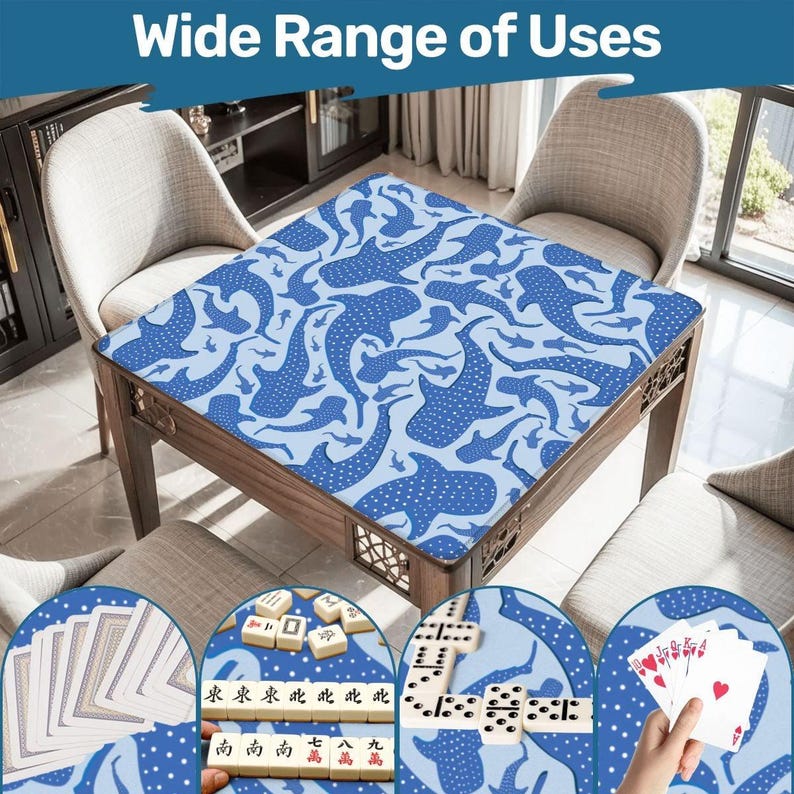 Whale Shark Mahjong Mat, Coastal Mahjong Mat with Bag, Blue Ocean Mahjong Table Cover, Beach House Mahjong Set, American Mahjong Gift bild 6
