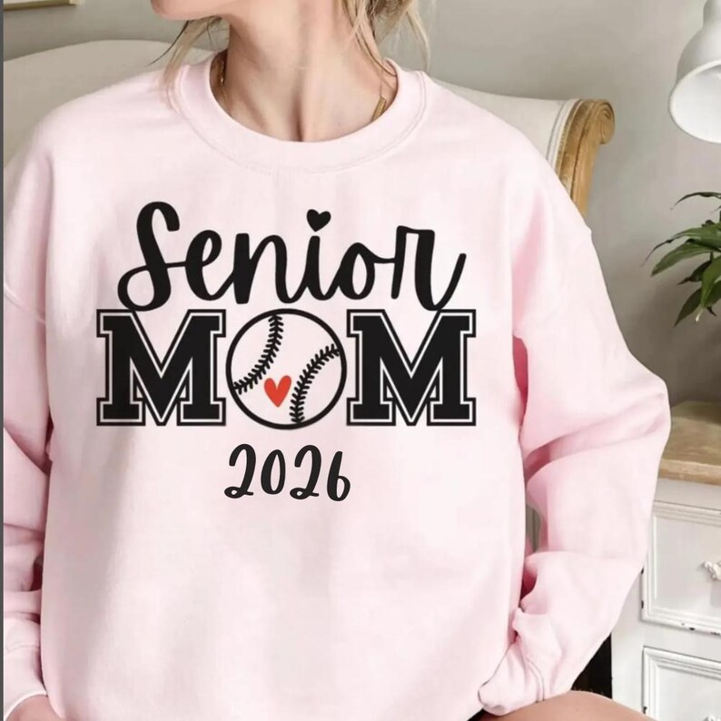 Sweatshirt senior moeder 2026, gepersonaliseerde honkbalmoeder ronde hals, aangepaste naam en rugnummer, cadeau moeder senior nachtsport afbeelding 3