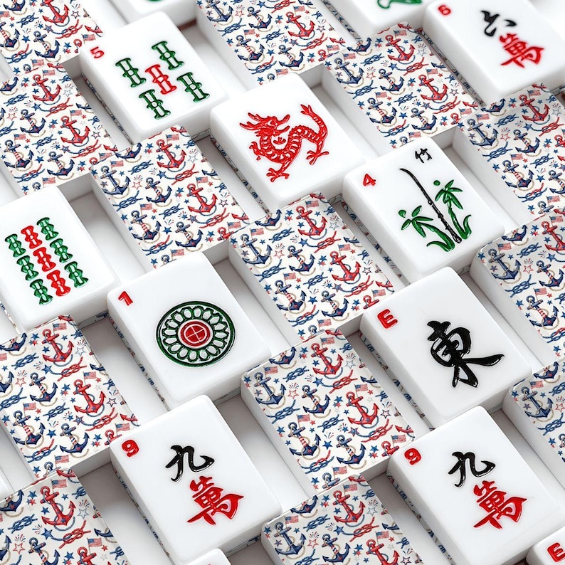 Nautical Mahjong Tiles, Patriotic Anchor Mahjong Set, Coastal Mahjong Tiles, America 250 Mahjong, American Mahjong Tiles with JokersPreppy image 1