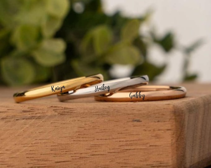Personalized Dainty Stackable Name Rings, Custom Skinny Name Ring Simple Gold Rings Baby Name Mom Ring, Bridesmaid Gift Mother’s Day Jewelry