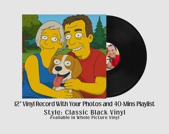 Custom Photo 12" Vinyl Record, "Yellowfied" Caricature, 40 Min Playlist