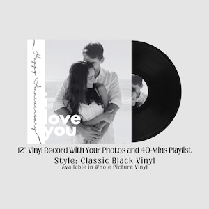 Custom 12&quot; Vinyl Record LP - Your Photos and 40 Mins of Music and Personal Audio. FAST Shipping, Gift for Anniversary, 100th Day, Confession