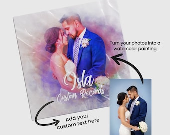Custom Watercolor Vinyl Record – Personalized Photo Album, 40 Min Songs