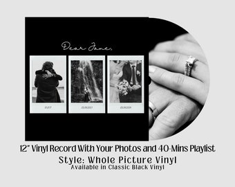 Custom Photo Vinyl Record, 40-Min Playlist, Personalized Anniversary Gift