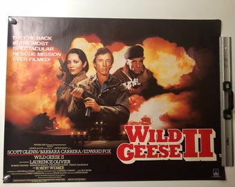 Wild Geese II 2 (1985) Póster original vintage de la película británica en formato quad, Scott Glenn, Barbara Carrera, Edward Fox, Laurence Olivier, Rudolf Hess