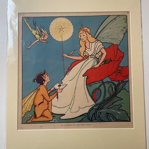 Litografía vintage de la escuela MacMillan, década de 1930, 53 Una carta para la reina de las hadas, montada y lista para enmarcar, 20" x 16", estilo retro