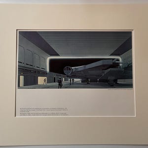 Original Vintage Ralph McQuarrie Star Wars Eine Neue Hoffnung 1977 Konzept Kunstdruck Montiert & Fertig zum Rahmen 20 "x 16""Millennium Falke Todesstern"