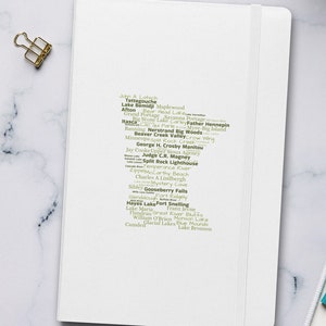 MN State Park Notebook | Word Cloud Design | Minnesota-themed Gift | Nature Journal | Hiking Journal | Hardcover Bound Notebook | 80 Pages