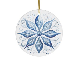 Blue Nordic Mandala Ornament | Simply Scandinavian | Folk Art | Christmas Ornament | Blue Snowflake | Christmas Gift