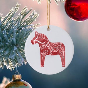 Nordic Dala Horse Christmas Ornament | Swedish Dala Horse |Dalapferd | Scandinavian Ornament | Ceramic Ornament | Scandinavia