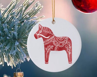 Nordic Dala Horse Christmas Ornament | Swedish Dala Horse |Dalapferd | Scandinavian Ornament | Ceramic Ornament | Scandinavia