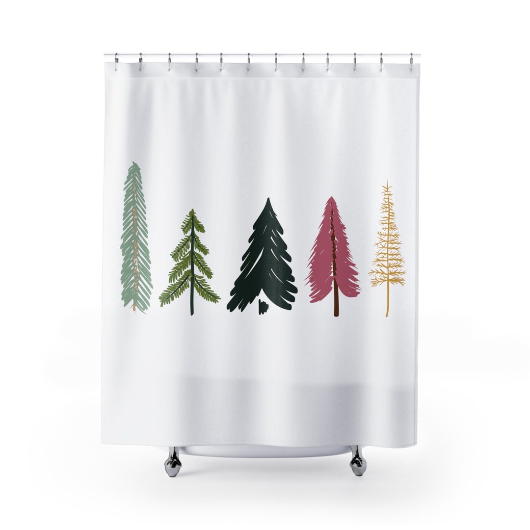 Holiday Tree Shower Curtain Nordic Design Christmas Shower Etsy