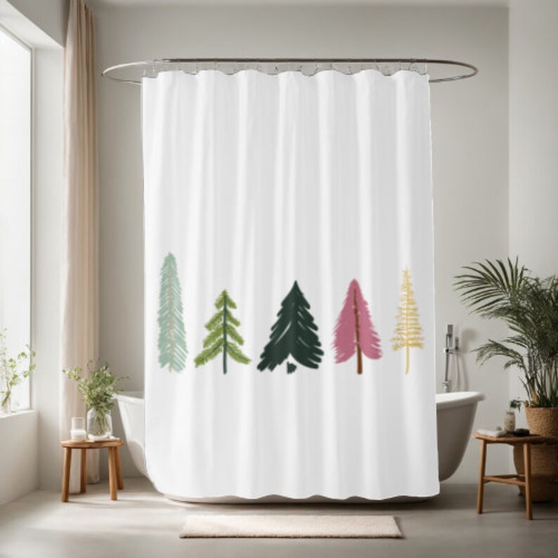 Winter Tree Shower Curtain Xmas Shower Curtain Pine Tree Shower Curtain