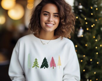 Pine Tree Holiday Sweatshirt: Winter Forest Nordic Print