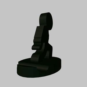 May include: A black 3D printed figurine of a person kneeling on a round base.