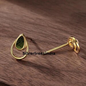 NATURAL MOLDAVITE Earrings*Moldavite Earring*Moldavite Gemstone Stud Earrings*Sterling Silver Earrings*Raw Moldavite Earring*Engagement Gift