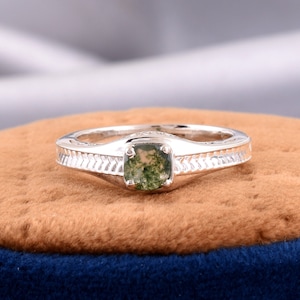 Moss Agate Ring, Natural Agate Engagement Ring, Green Moss Agate Ring, 925 Sterling Silver Ring, Green Gemstone Promise Ring, Womens Jewelry