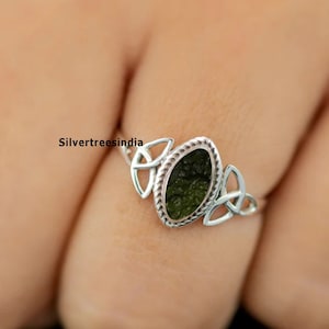 Czech Moldavite Ring: 925 Sterling Silver Raw Gemstone Statement Ring