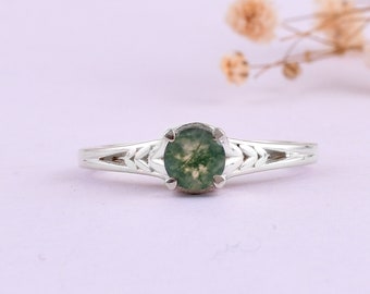 Green Moss Agate Ring, Engagement Ring for Her, Natural Wedding Ring, Wedding Ring, 925 Sterling Silver Ring, Anniversary Gift, Moss Jewelry