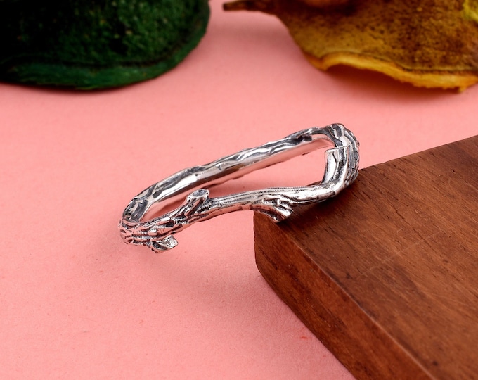 Natural Pigeon Nest Twig Solid Silver Eye Ring