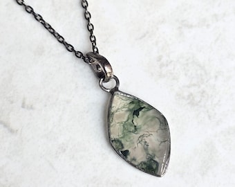 Collar de ágata musgosa natural: colgante de plata de ley, joyería para mujer