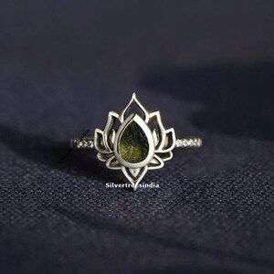 Raw Moldavite Sterling Silver Ring: Czech Meteorite Jewelry