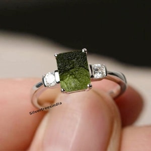 Handmade Sterling Silver Moldavite Ring: Czech Meteorite Jewelry