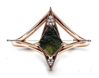 Raw Moldavite Ring: Kite Gemstone, 925 Sterling Silver