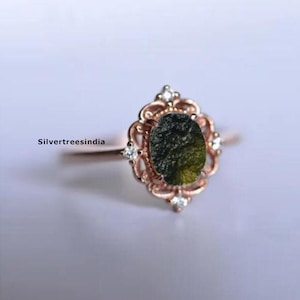 Natuurlijke Moldaviet sterlingzilveren ring: Tsjechische meteorietsieraden