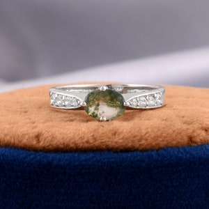 Moss Agate Ring, Natural Agate Engagement Ring, Green Moss Agate Ring, 925 Sterling Silver Ring, Green Gemstone Promise Ring, Womens Jewelry