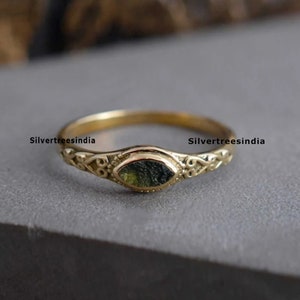 Natural Moldavite Ring: Marquise Sterling Silver, Czech Meteorite