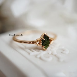 Authentic Moldavite Ring: 925 Sterling Silver Raw Gemstone