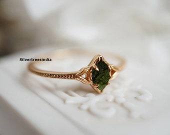 Authentic Moldavite Ring: 925 Sterling Silver Raw Gemstone