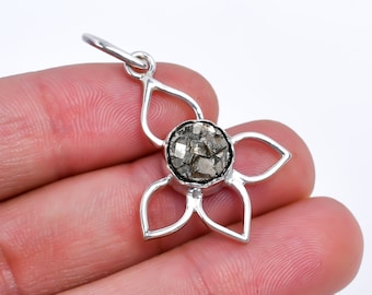 Raw Pyrite Pendant Necklace: 925 Sterling Silver, Handmade