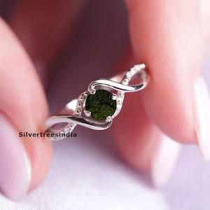 Authentic Czech Moldavite Ring: Raw Gemstone, 925 Sterling Silver