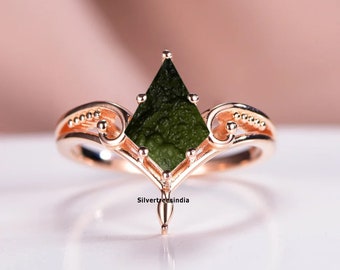 Raw Moldavite Ring: 925 Sterling Silver, Rough Gemstone