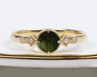 Natural Moldavite Silver Ring Rough Moldavite Ring Healing Moldavite Meteorite Ring Genuine Czech Republic Moldavite Ring Raw Moldavite Ring